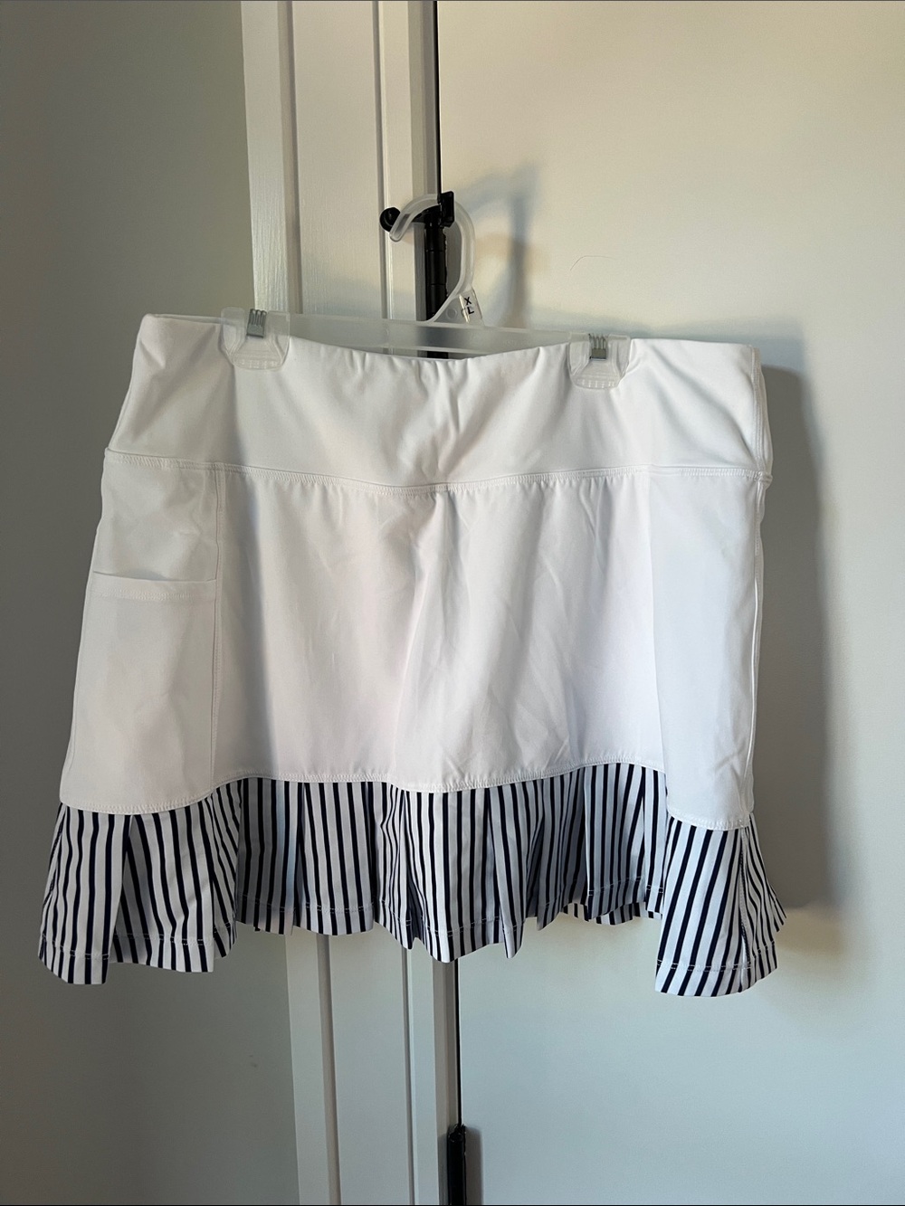 Addison Bay White Tennis Skirt with Navy Striped Ruffle Hem